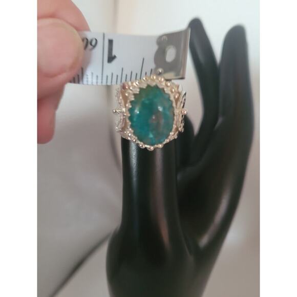 Turquoise and 925 Silver Stamped Ring Artisian Design Size 7 - Picture 1 of 5